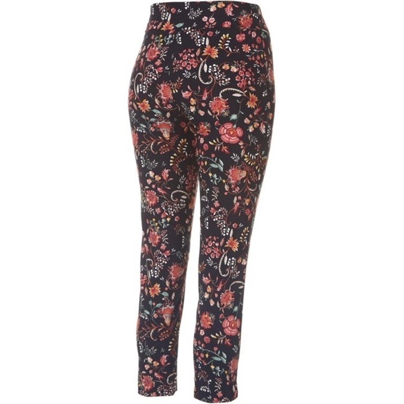 Counterparts NWT  Super Stretch Floral Ankle Pants Size Large Black Pink Green - Picture 3 of 9